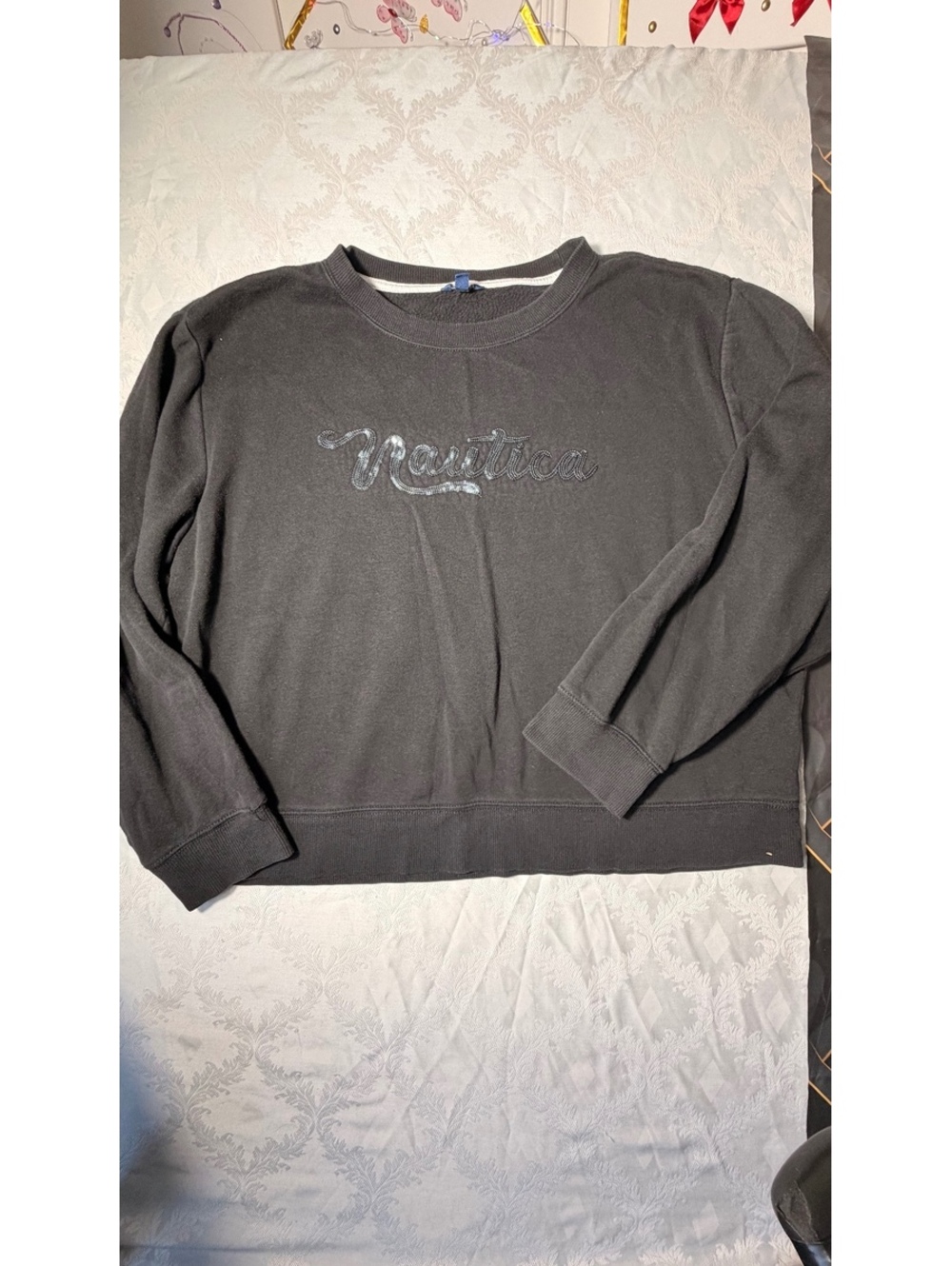 Nautica XXL Black Crewneck Sweatshirt with Logo Embroidery